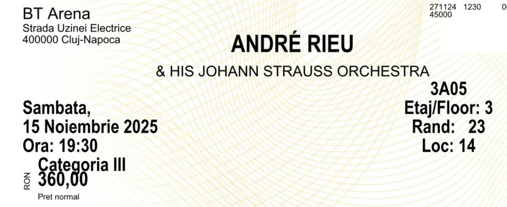 Bilete Andre Rieu Sambată, 15 Noiembrie