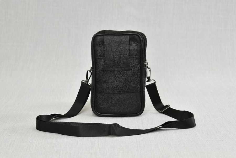 Мъжка чанта естествена кожа с две отделения, черна, малка