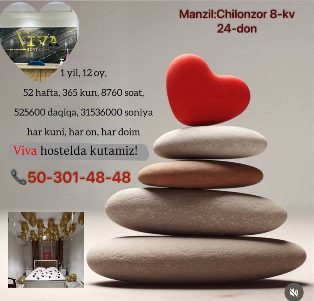 Hotel/kunlik kvartira/hostel/mehmonxona/bez zaks/chilonzor/60 mingdan