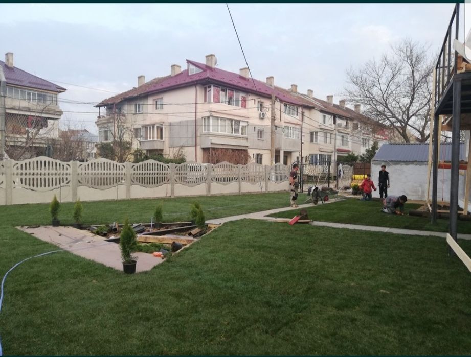 Gazon rulou sport/ tuia smaragd/ piatra alba decorativă