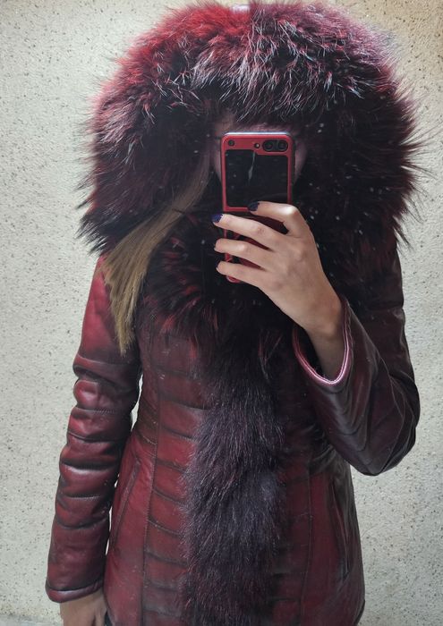 Дамско кожено яке бордо