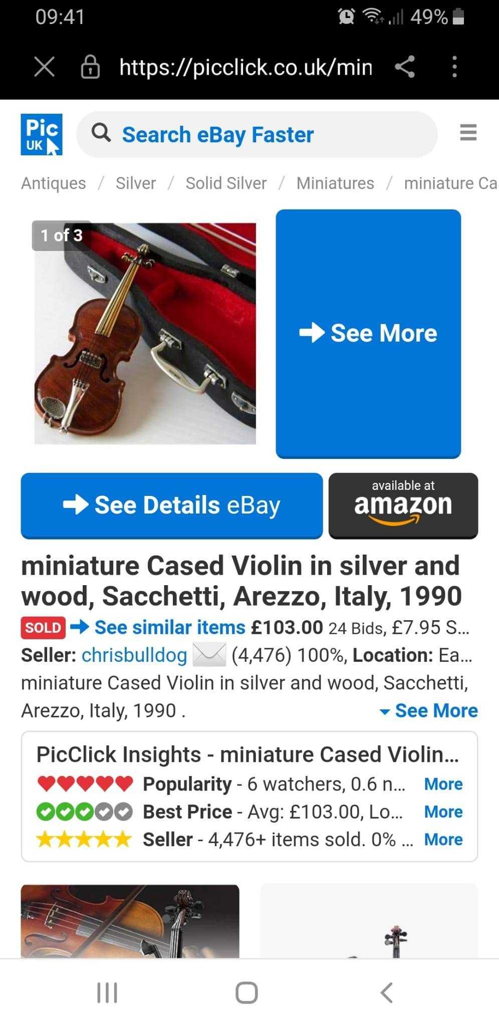 Miniatura vintage vioara italiana