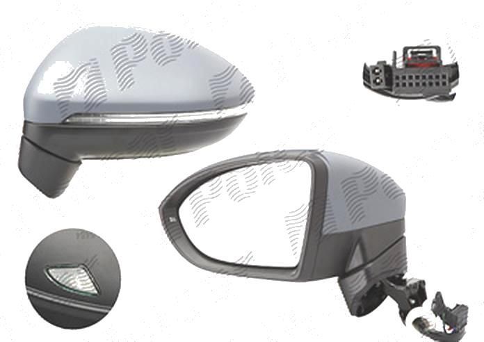 Oglinda exterioara VW Touran (5t), 05.2015-, stanga/dreapta, reglare electrica; grunduit; incalzita; geam asferic; cromat; pliere electrica; 13 pini; cu semnalizare; cu lampa perimetru, View Max
