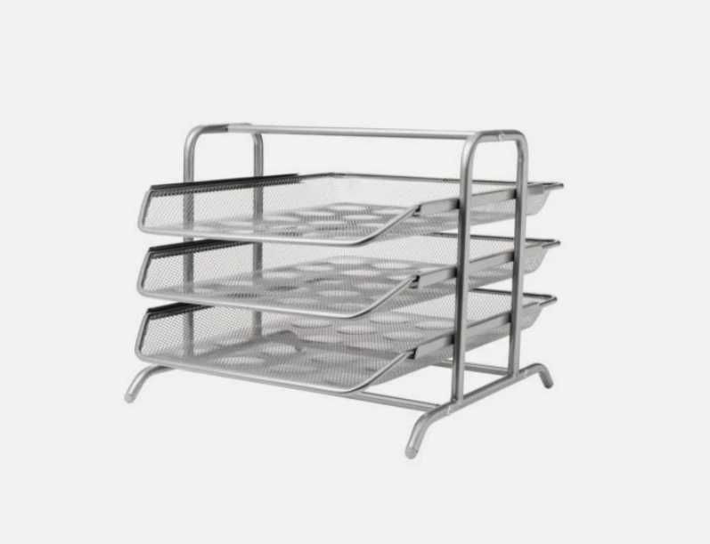 Organizator documente metalic IKEA cu 3 niveluri si sertare, Argintiu