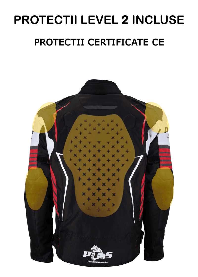 Geacă Moto PES Grand Protecții Level 2, impermeabila mesada Rosu