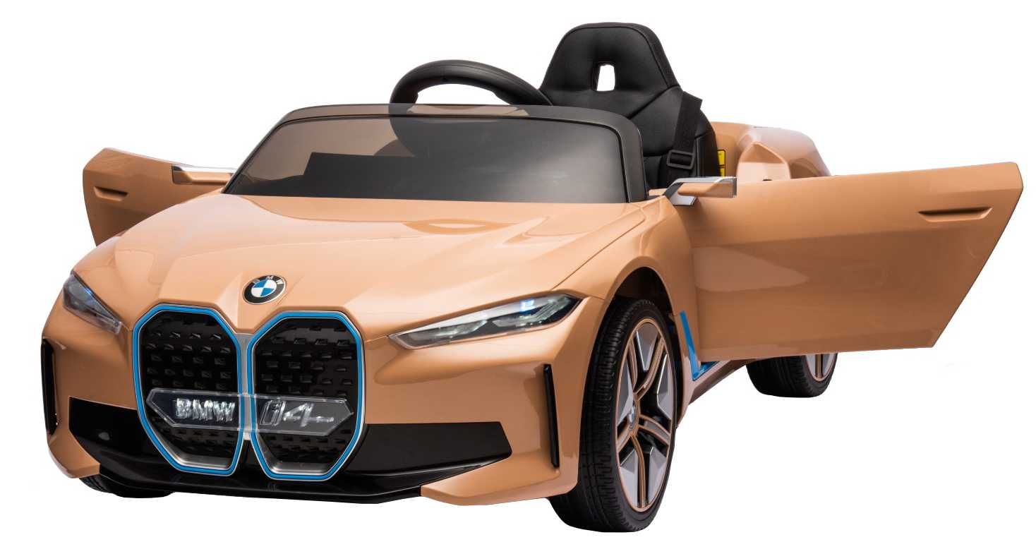 Masinuta electrica copii 1-6 ani BMW I4, Roti Moi, Scaun Piele #Auriu