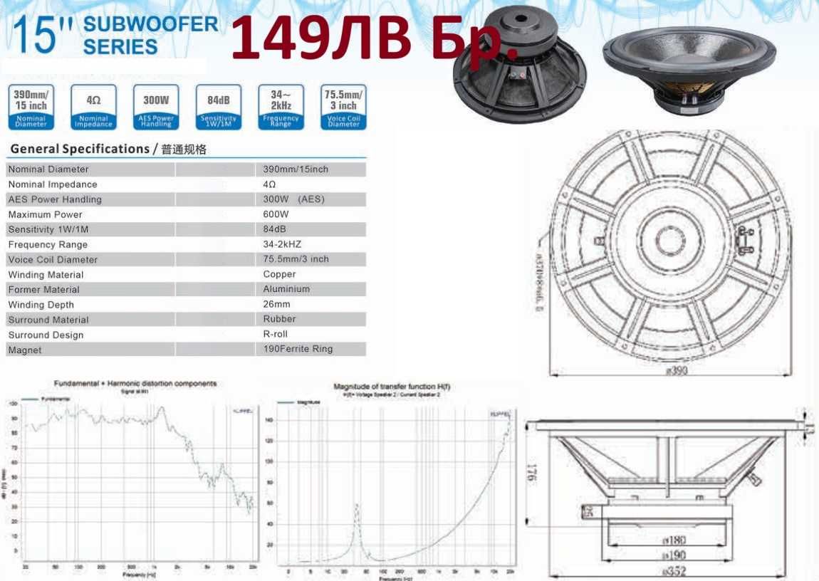 Японски Нискочестотен Говорител Subwoofer Басс 1-18 Инча. Налични Нови