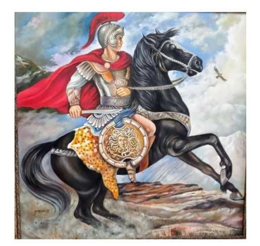 Картина, батална живопис, Александър Македонски, 90/90, масло, платно