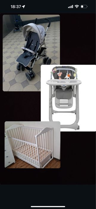 Коляска , стул для кормления , детская кровать все это за 600.000 сум
