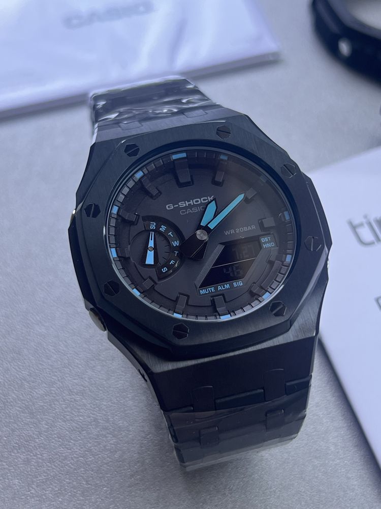 Casioak / Gasio G-Shock GA-2100 Mod Black/Blue Metal
