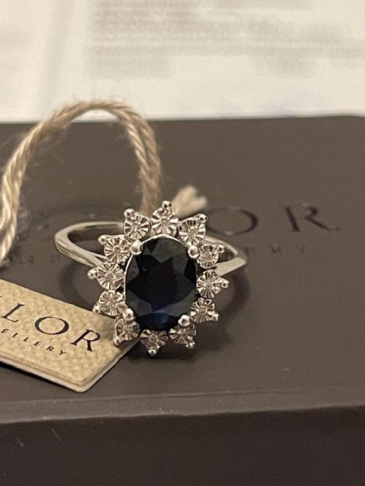 Inel Teilor aur 14k, diamante și safir 1,56ct , marimea 48