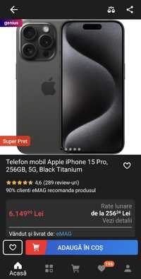 Iphone 15 Pro black Titanium Nou la cutie Factura Garanție