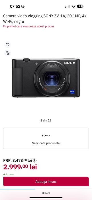 Sony ZV-1A Aparat Foto Compact pentru Vlogging 4K 20MP
