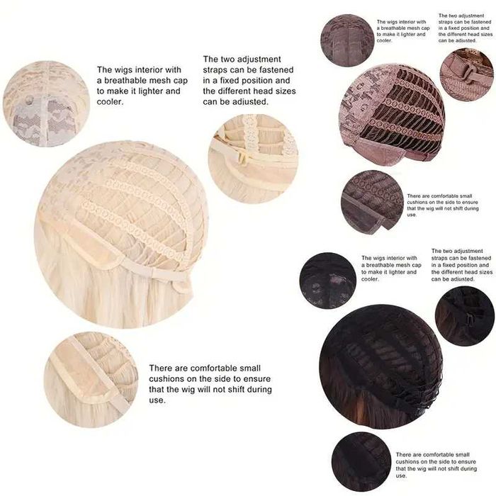 Розова омбре перука с тъмни корени и дълъг бретон