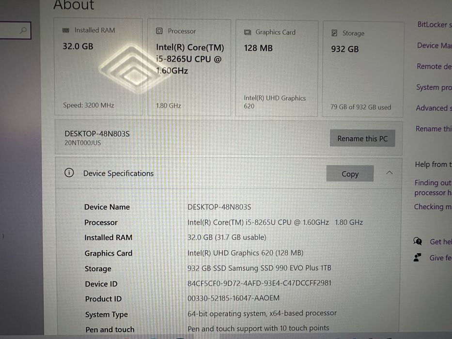 Лаптоп Lenovo ThinkPad L390 Yoga, 13.3”, тъчскрийн, RAM 32 GB, 932 GB