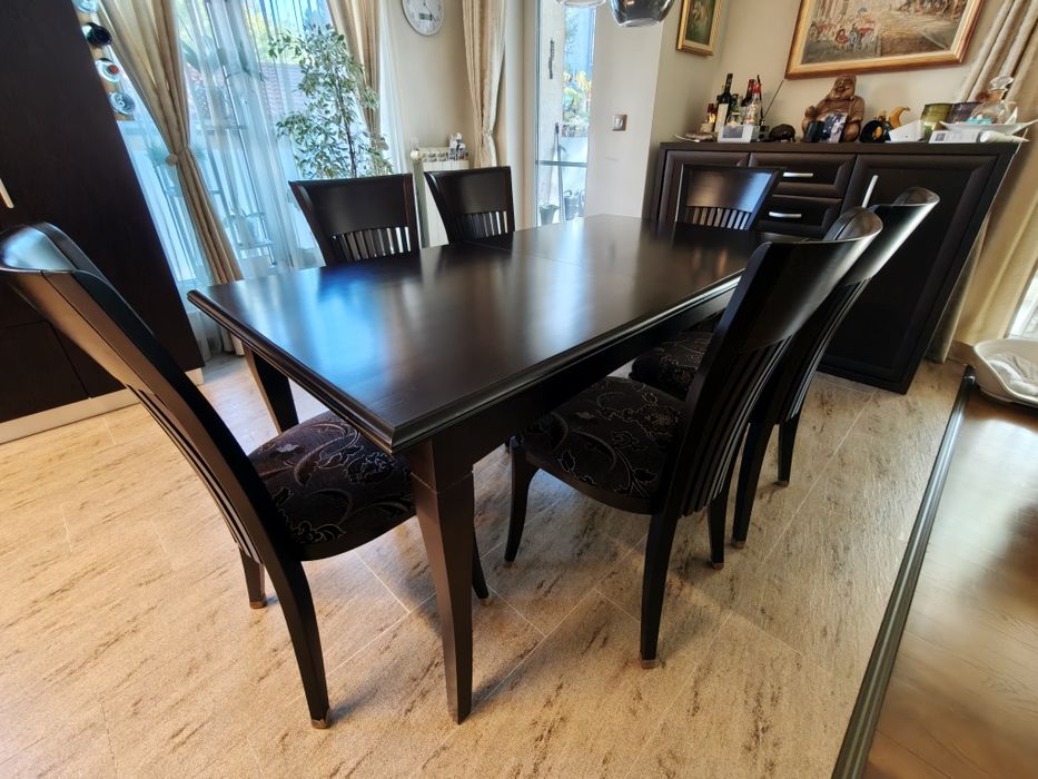 Трапезна маса и столове, разтегаема, масивно дърво, венге