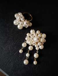 Set vintage broșă și inel cu perle