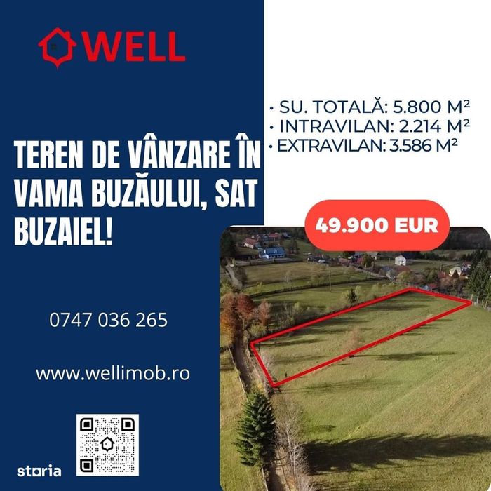 Teren de vânzare în Vama Buzăului, sat Buzaiel!