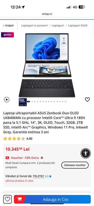Laptop ultraportabil ASUS Zenbook Duo OLED