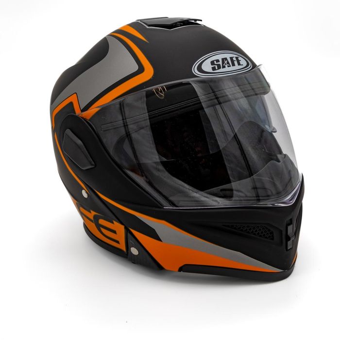 Каска за мотор SAFE модуларна с очила ORANGE