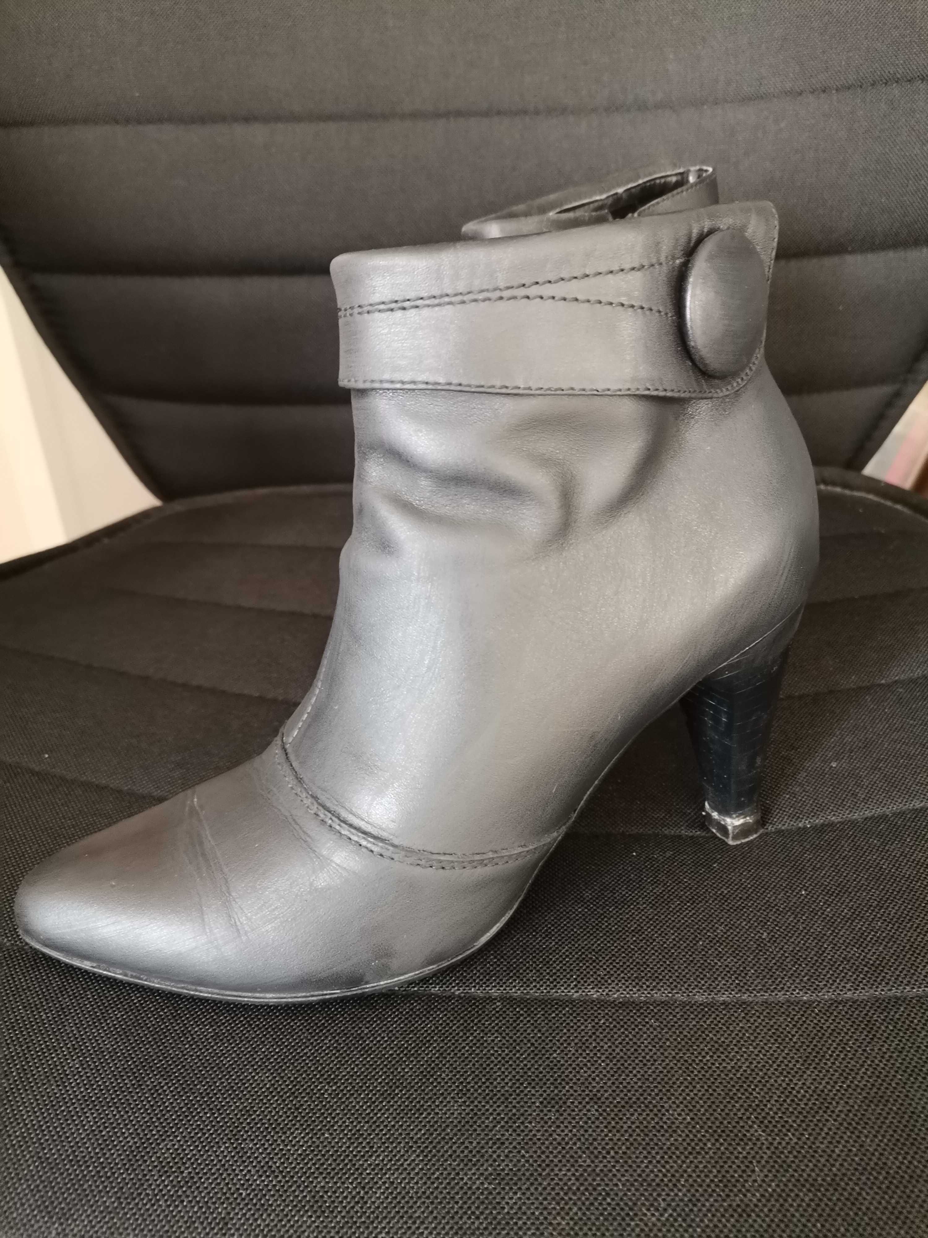 Botine cu toc, 36, piele, negre