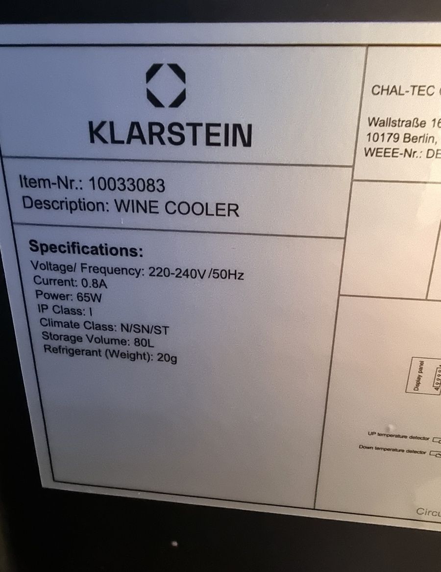 Vinamour klarstein 80L