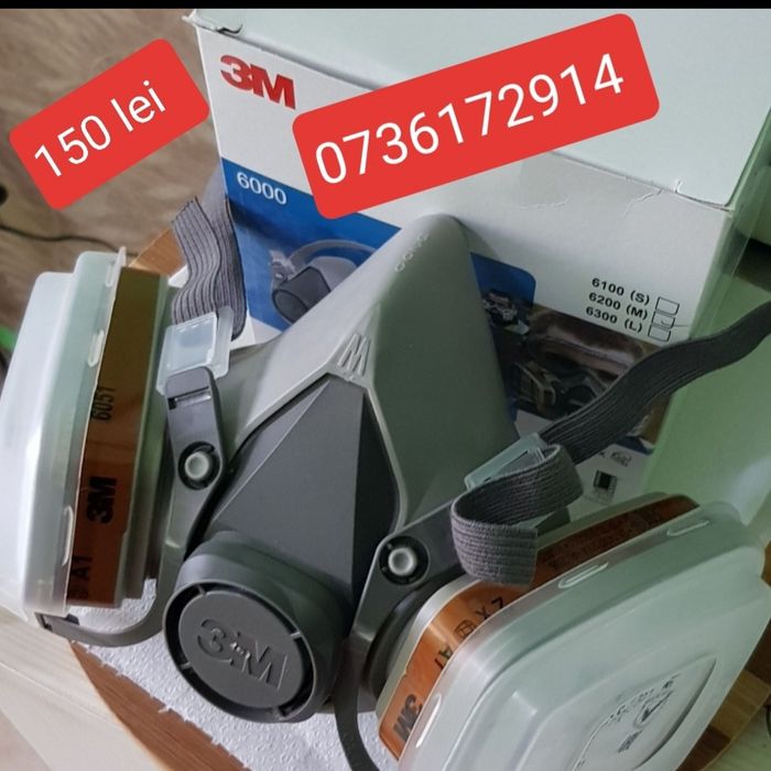 Masca 3M 6200 + accesorii full,  praf fum gaze chimicale lacuri vopsel
