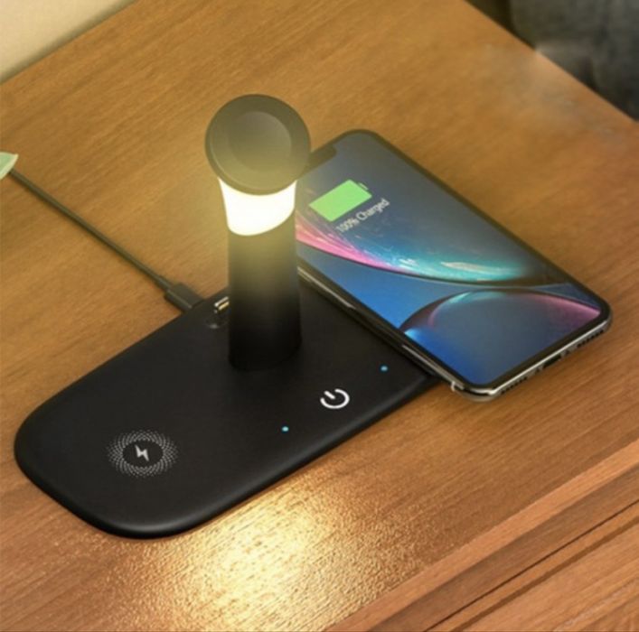 Безжично зарядно за мобилни устройства 3 в 1 + лампа
