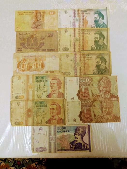 Vand lot bancnote monede Blaga Brancusi Eclipsa Timbre Balcescu