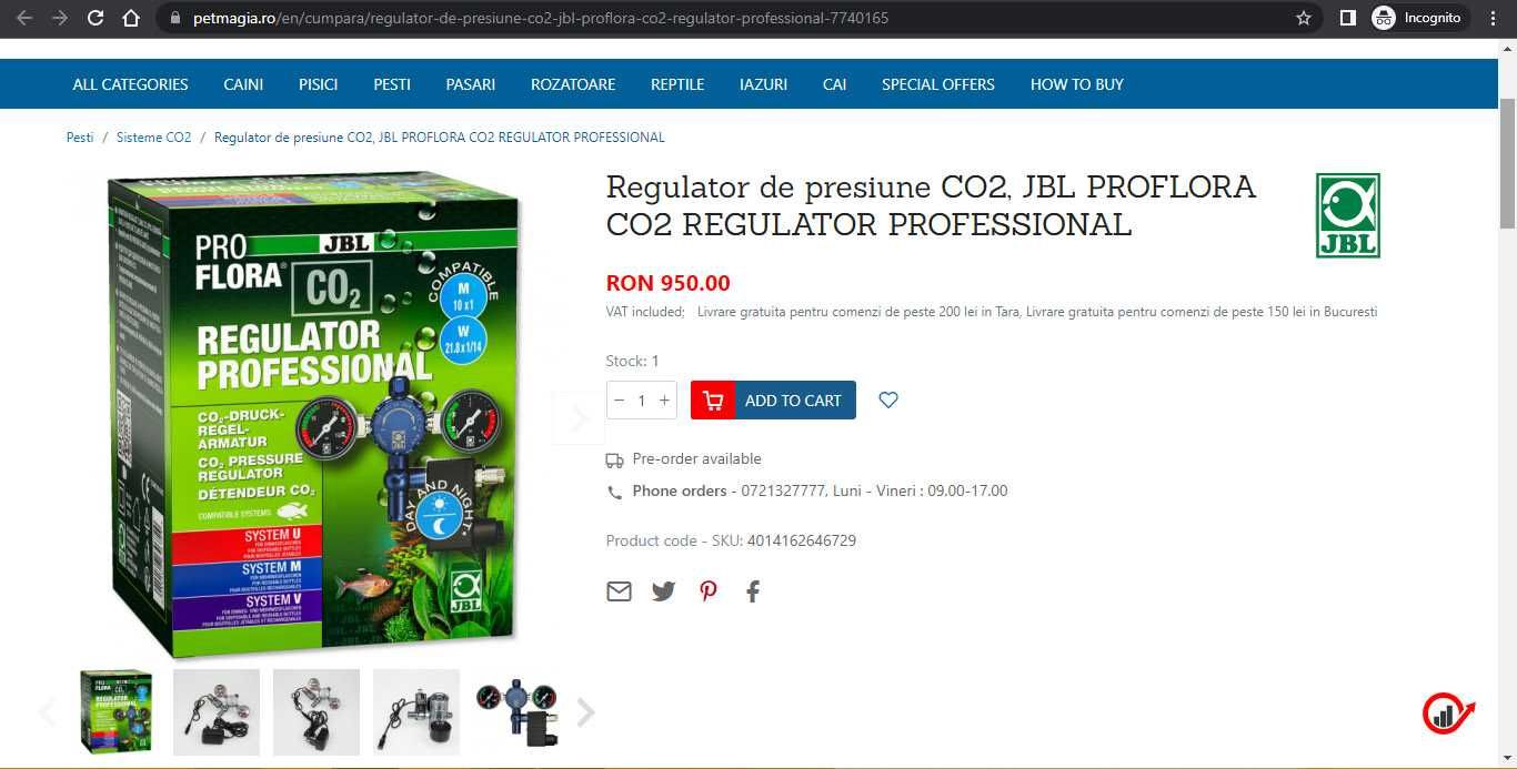 Regulator de presiune CO2 JBL PROFLORA CO2 cu electrovalva nou