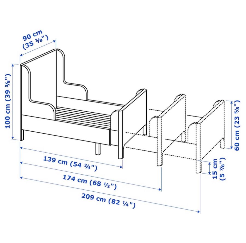 Pat extensibil copii, Ikea, Busunge, alb