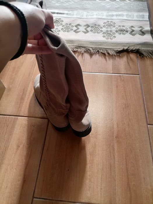 Cizme lungi piele întoarsă maro