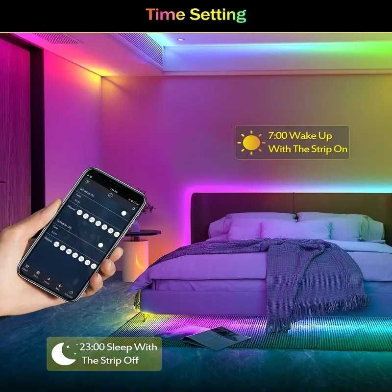 5м LED Лента RGB-IC Bluetooth, Цветомузика Преливащи Цветове Mic, APP