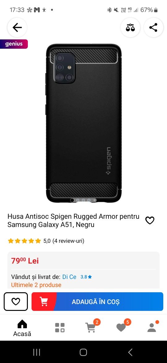 Husa Antisoc Spigen Rugged Armor pentru Samsung Galaxy A51, Negru