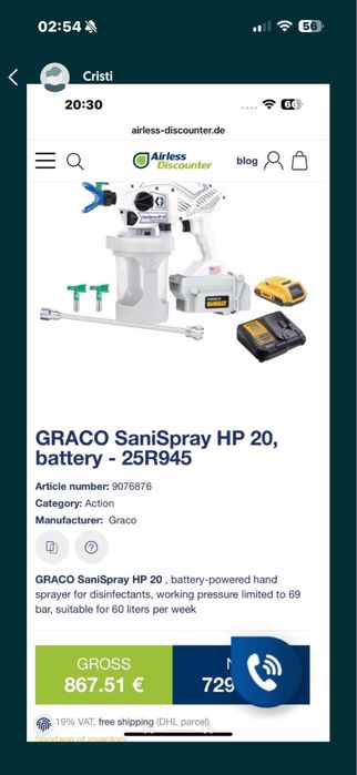 Vand Graco sanispray hp20