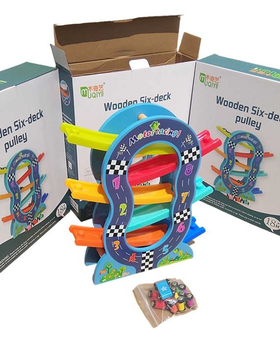 Нов модел дървена писта кръг пързалка с колички на 6 нива