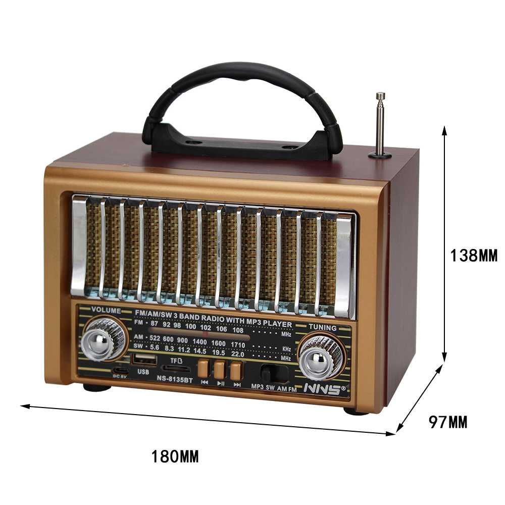 Класическо дървено радио NNS NS-8070BT Акумулаторно радио с Usb SD Tf