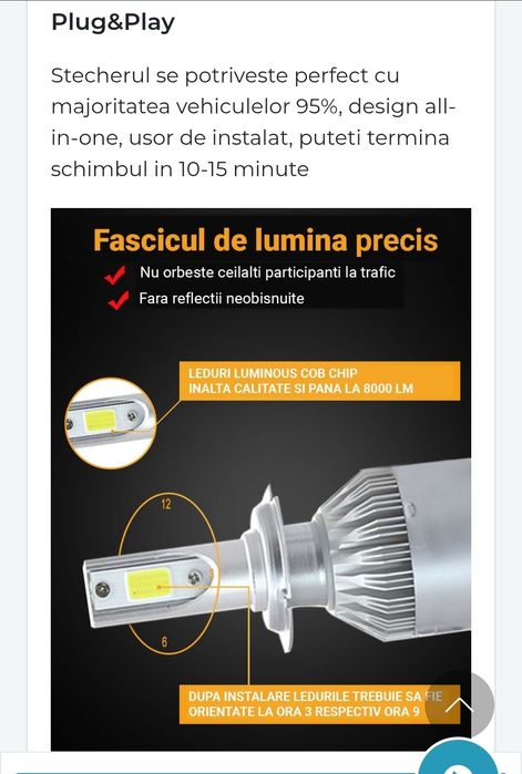 Set 2 becuri cu led 12/24 v pt faruri H4 H1 si H3 si H7 49 ron /set