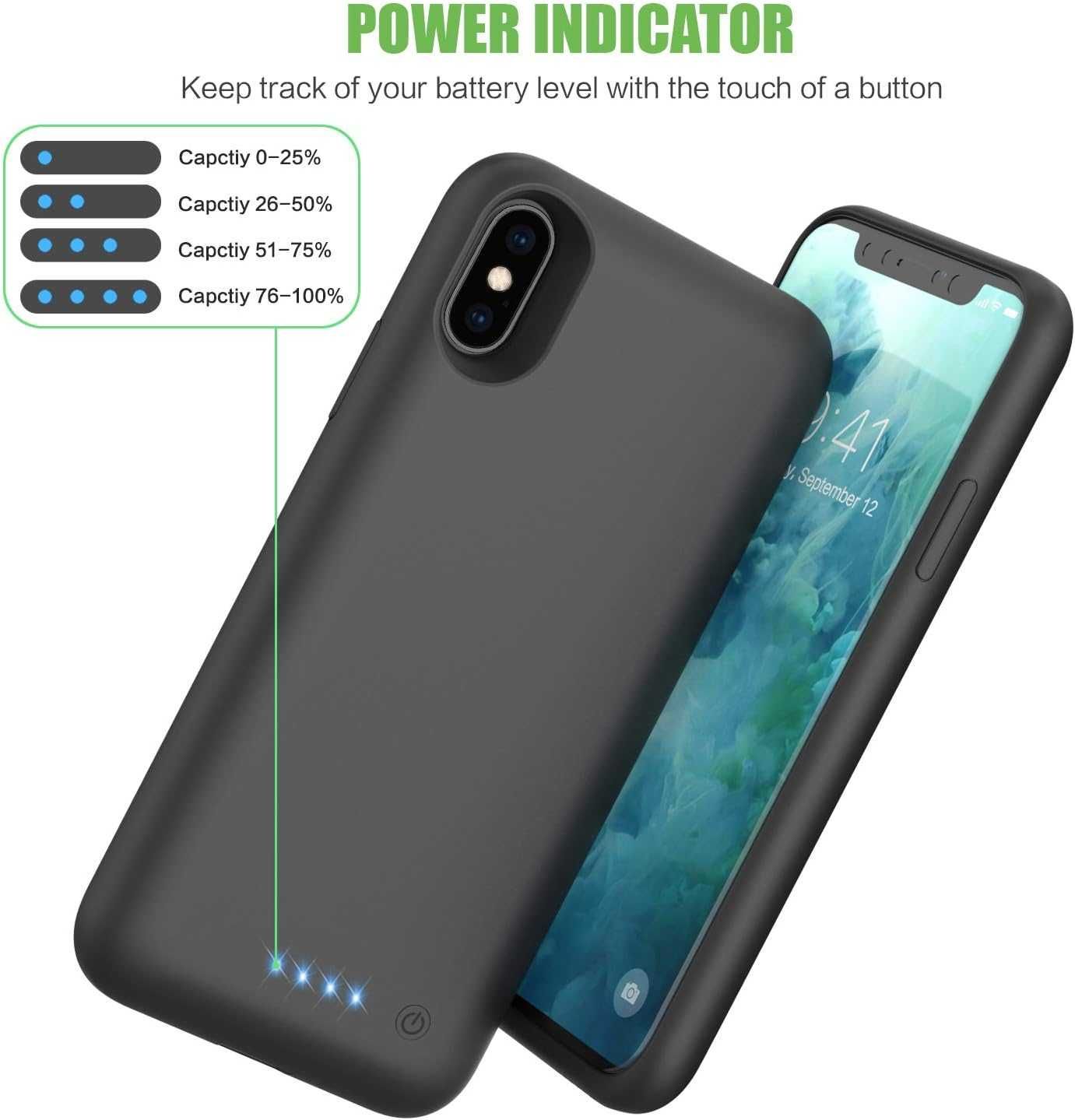 Husa cu Baterie Compatibila cu iPhone X ,4000 mAh, negru