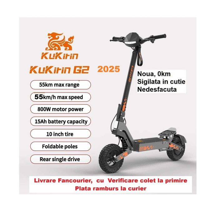 SIGILATA ‼️Kukirin G2‼️ 2025,  NOUA‼️55KM/h‼️ 800W, Baterie 15.6AH