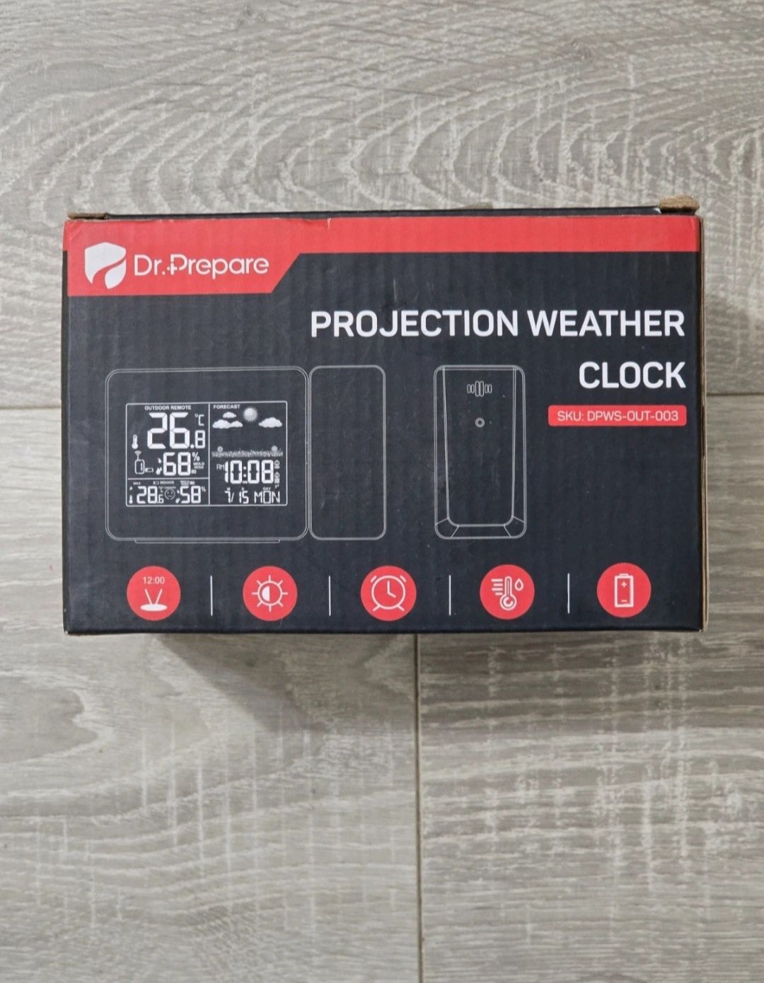 Ceas deșteptător digital cu proiecție DR.PREPARE, senzor exterior