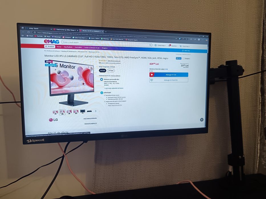 Monitor Gaming LG 100HZ + Brat de monitor