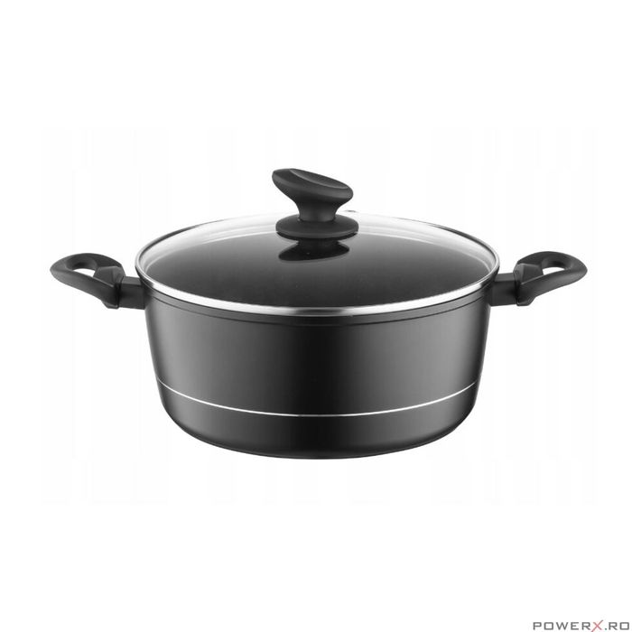 Oala din aluminiu forjat, cu capac, 28cm, 6.5L, invelis antiaderent si