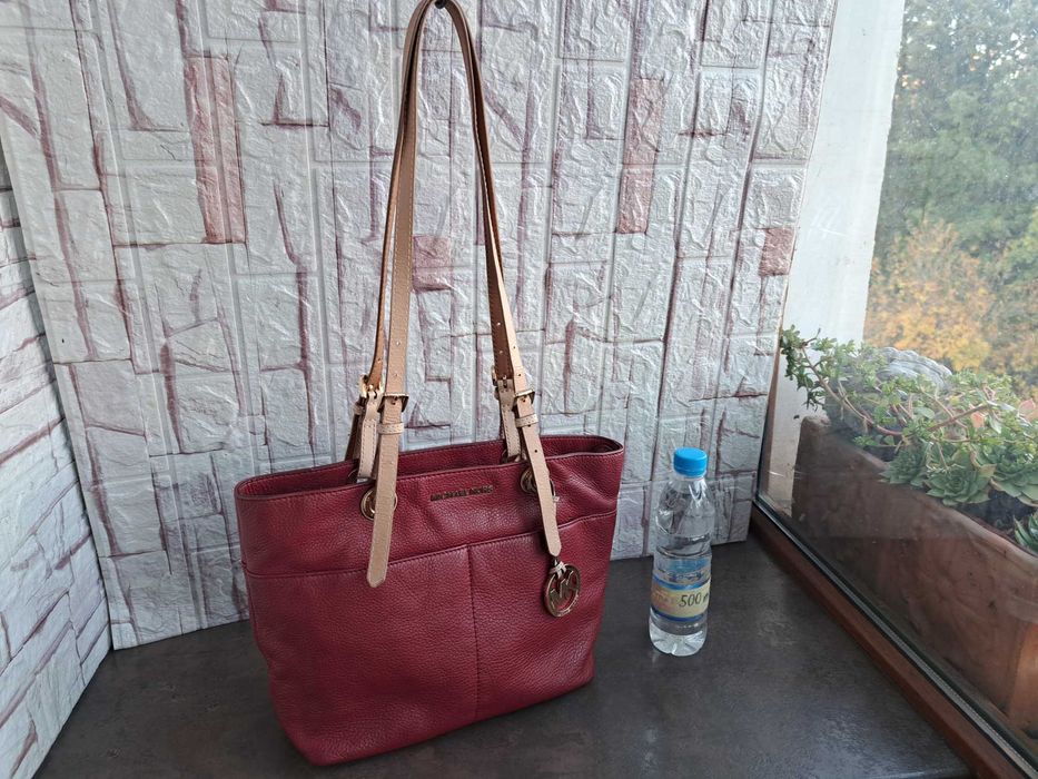 дамска чанта,Michael Kors,кожена торба-червена естествена кожа