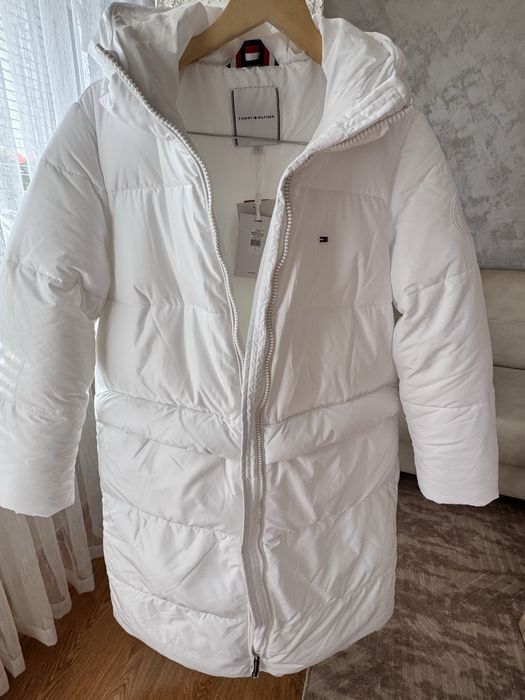 Дамско оригинално дълго бяло яке Tommy Hilfiger