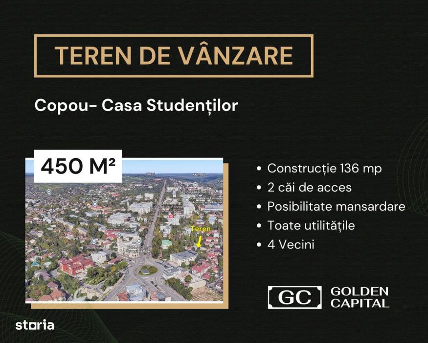 Vanzare Teren 426 mp Copou- Casa Studentilor. Ideal pt Casa Personala