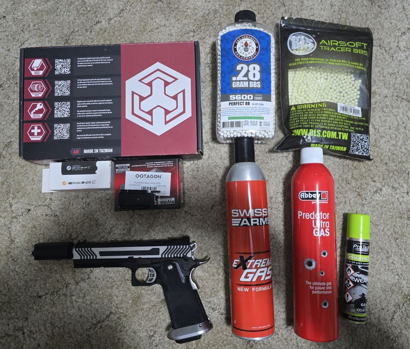 Replică pistol airsoft HX1101 full metal, GBB, Taiwan.