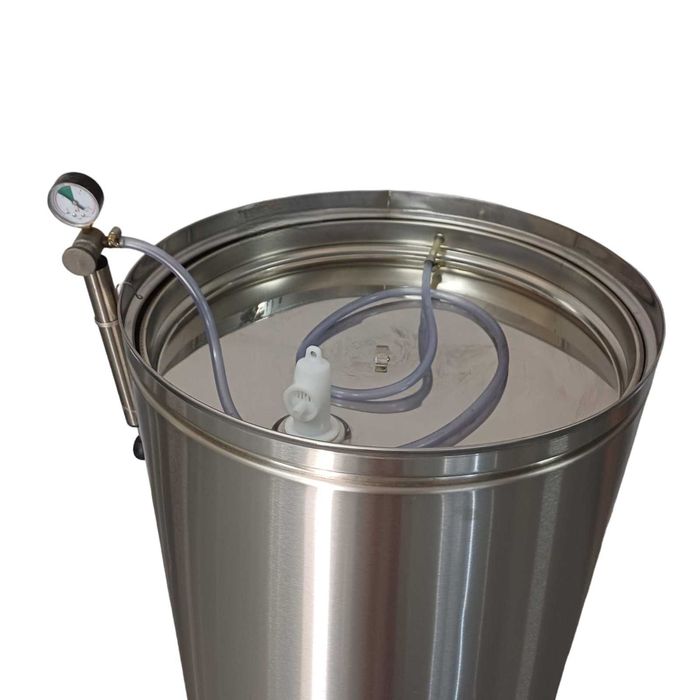 Butoi inox cu capac flotant penumatic cu canea/robinet inox 180 litri