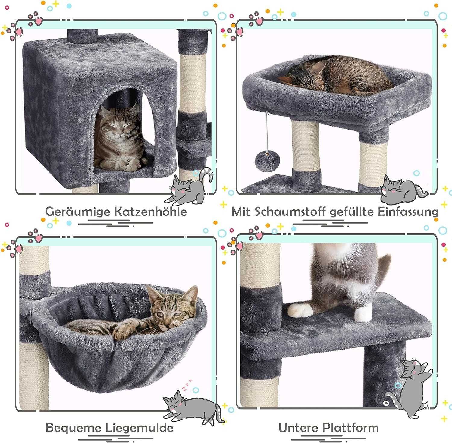 Ansamblu joaca pisici 96 cm cu casuta si cos |YT 593205 Dark Gray