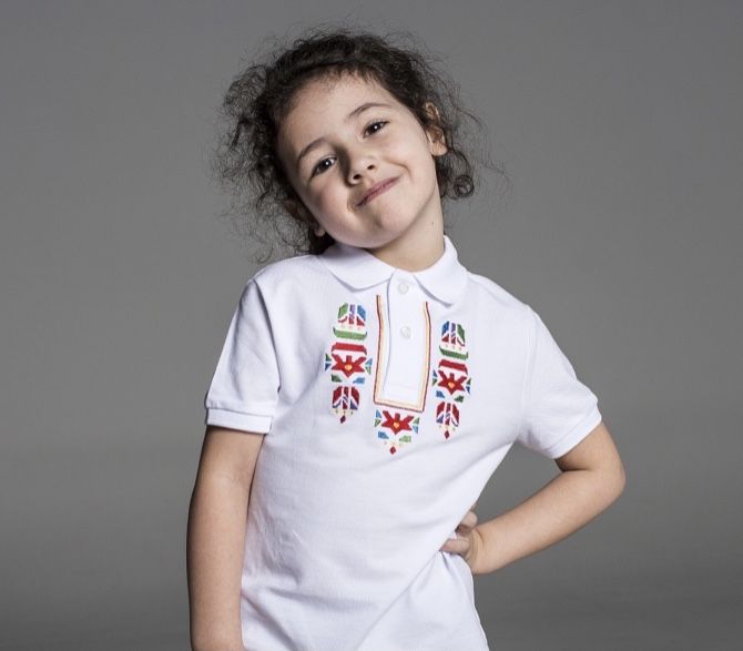 Детска тениска с яка и шевица Везба “Пъстреница”